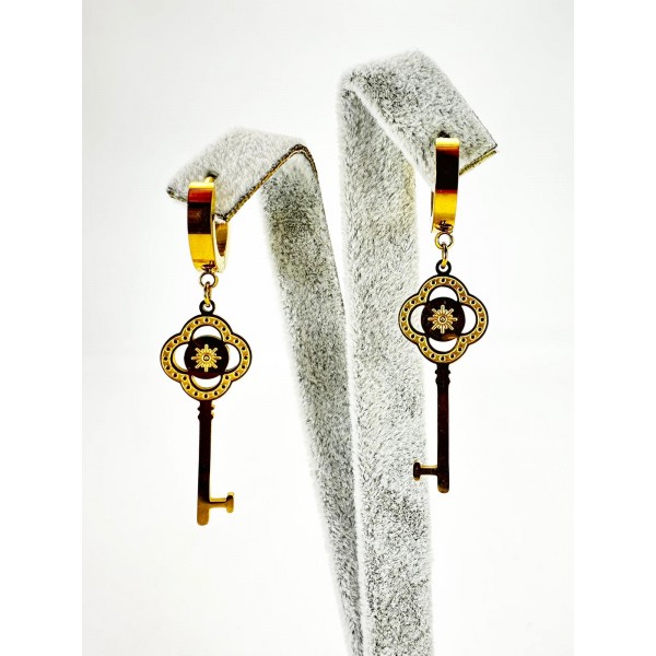 Gold Anahtar Detaylı Küpe